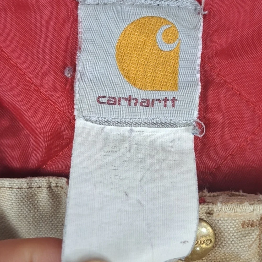 Vintage Carhartt UFCW union-made quilt line bib workwear half zip overalls